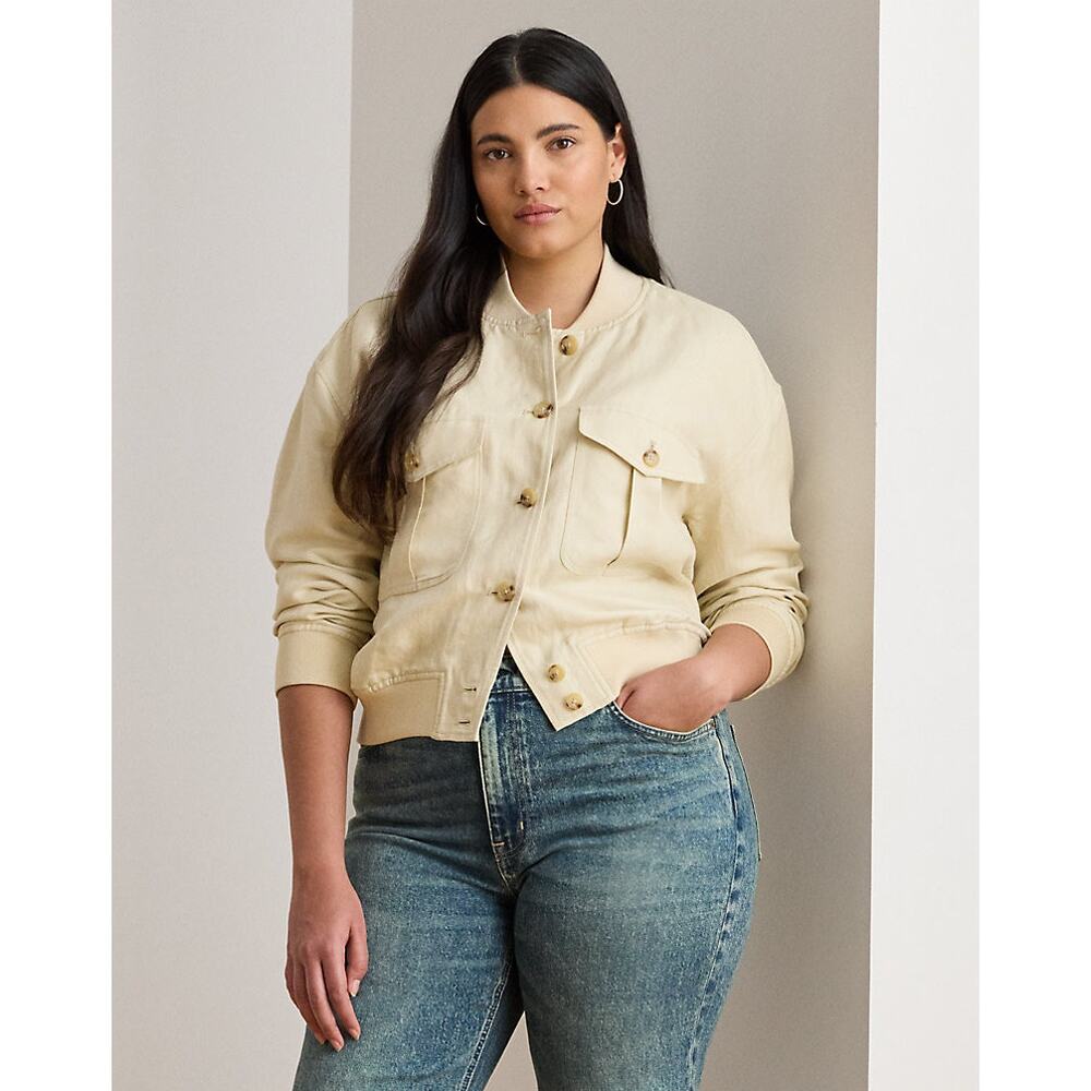 NEW Lauren Ralph Lauren Linen Blend Jacket Ivory Beige Cream Bomber Style 20W‎
